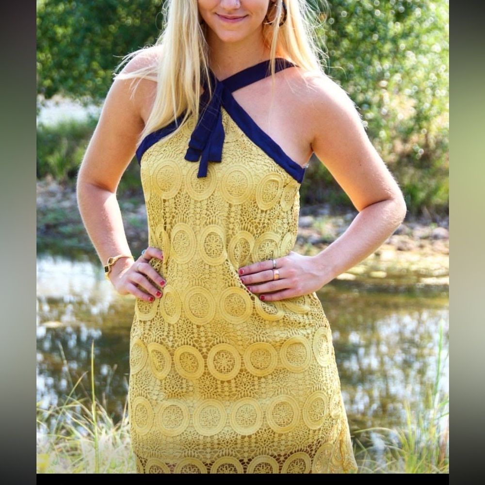 Entro Yellow and Navy Mini Dress